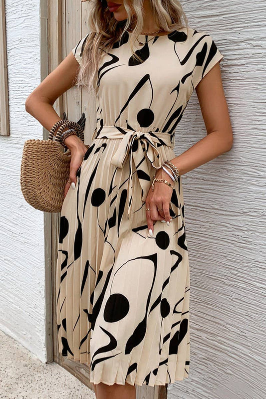 CWDMD2514_GEOMETRIC PRINT PLEATED DRESS