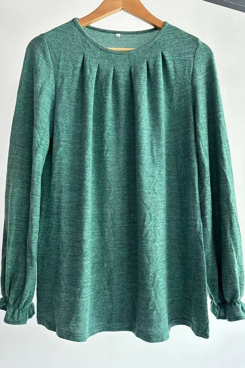 CWOSWL07635_CASUAL PLEATED CREW NECK LONG SLEEVE T SHIRT