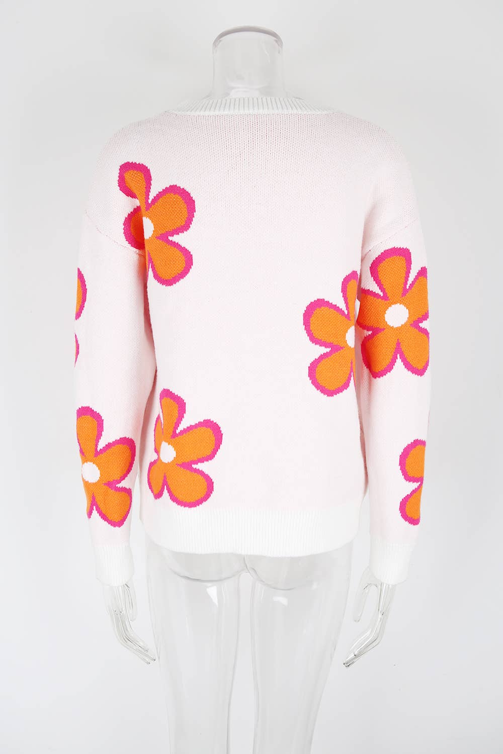 Contrast color flower jacquard loose sweater