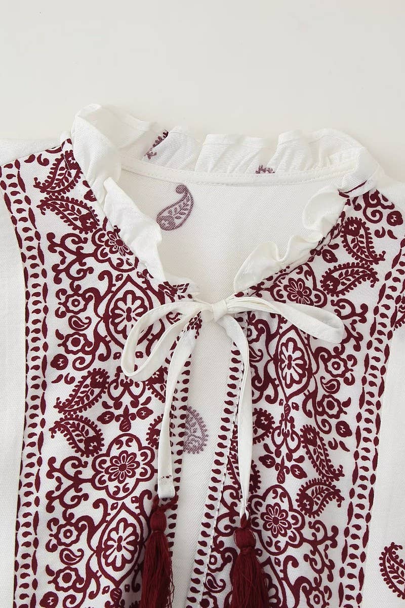 CWTBLL3822_STREET FASHION LACE-UP PRINTED LONG SLEEVE SHIRT