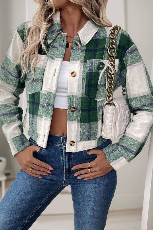 CWOCO1161_AUTUMN AND WINTER SHORT PLAID RETRO BOW COAT