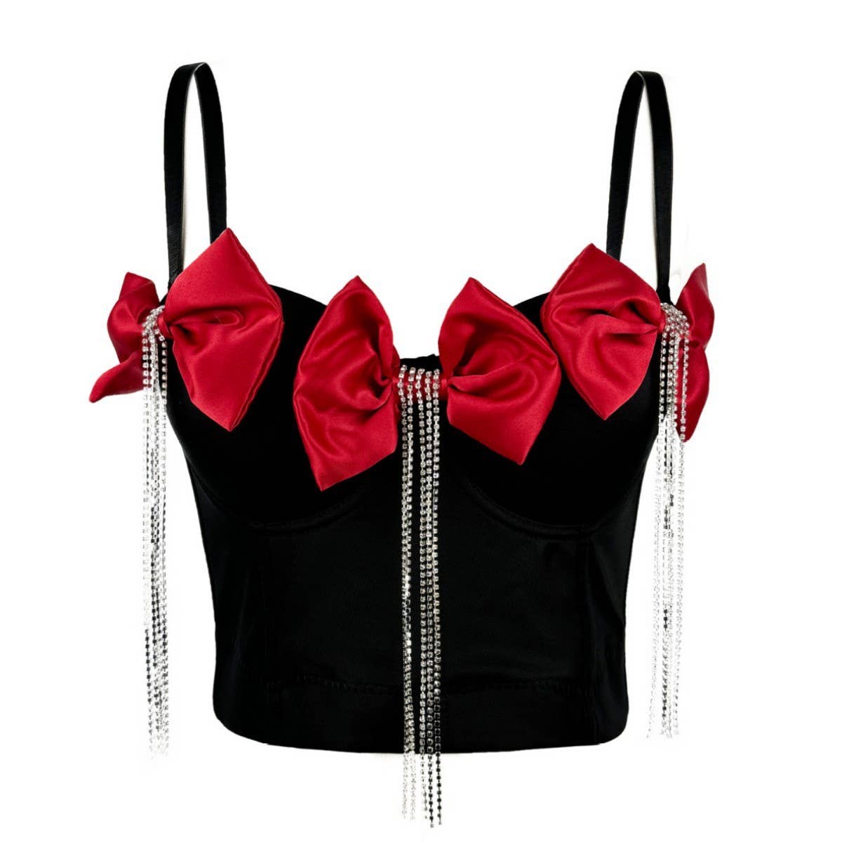 EXQUISITE RHINESTONE TASSEL BOW HERRINGBONE BRA_CWMM4152