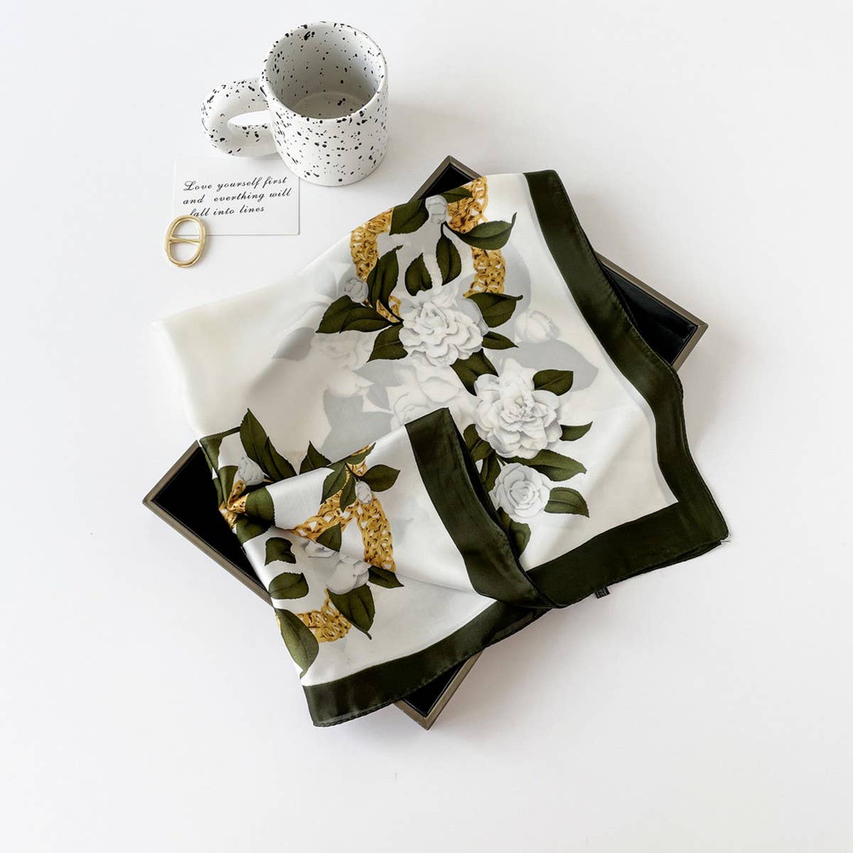 Letter Print Satin Square Scarf for Women