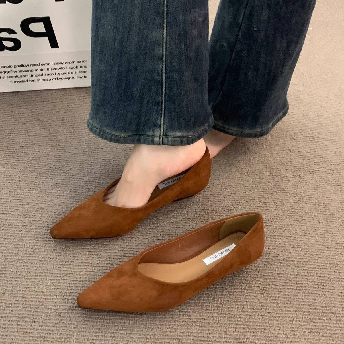Brown Wedge Heels Pointed Toe Flats for Women_CWSHF0086