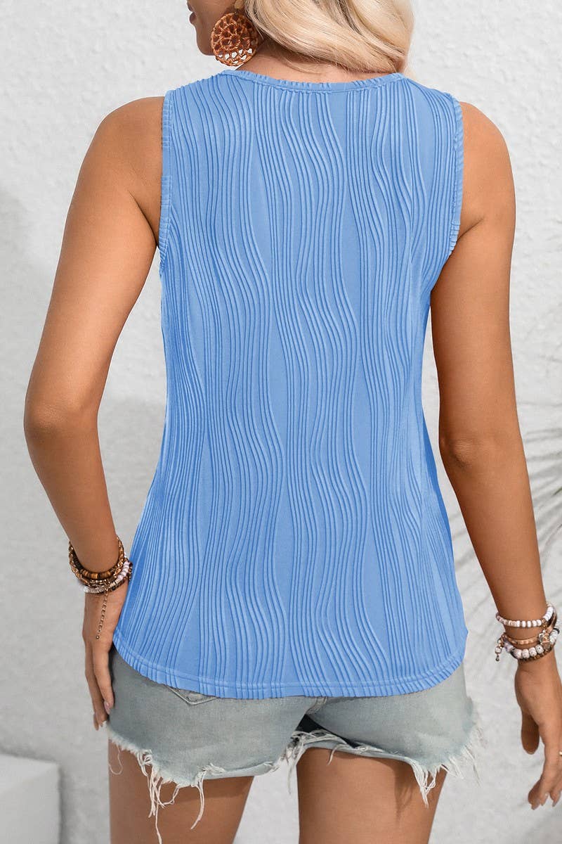 CWTBLSL0624_SOLID COLOR KEYHOLE NECK SLEEVELESS CASUAL TOP