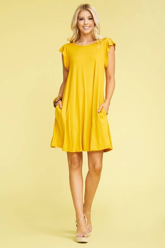 CWDSD10369_RUFFLE DETAILED PRINCESS SEAM DRESS