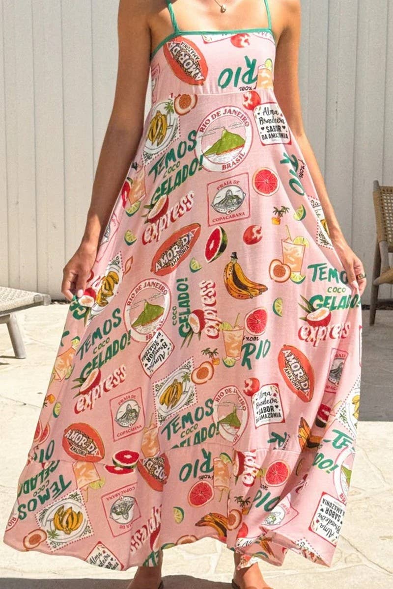 CWDHL1023_NEW SUMMER PRINTED HIGH WAIST HOLIDAY DRESS