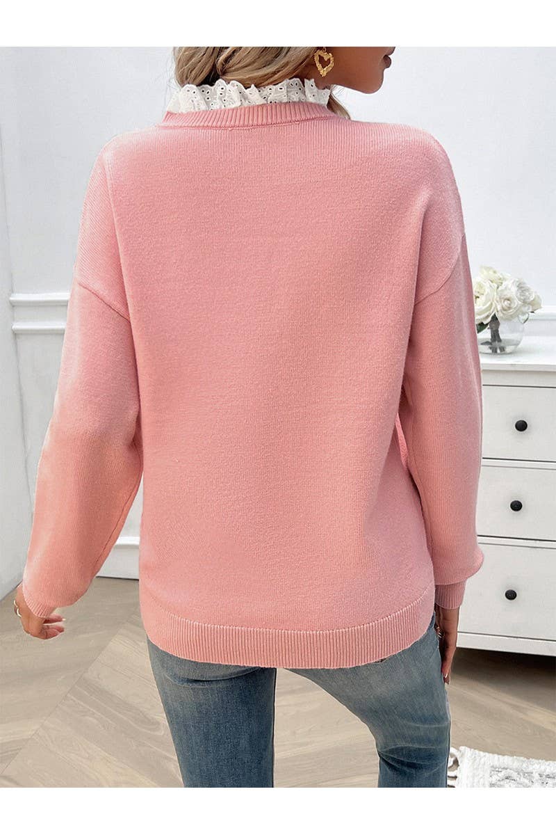 CWOSWL2648_Loose V-Neck Long Sleeved Pullover Sweater