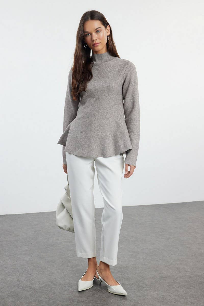 CWOSWL6956_SOLID COLOR HALF-HIGH COLLAR KNITTED SWEATER