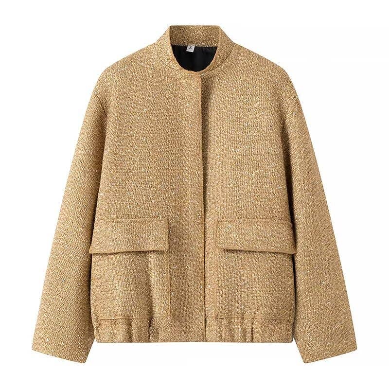 Beaded decorated stand-up collar jacket