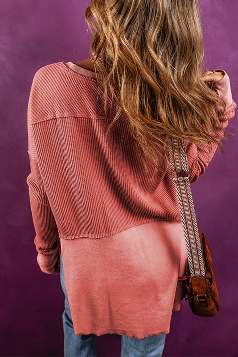 CWTBLL1356_AUTUMN LONG SLEEVE V-NECK HOODIE TOP