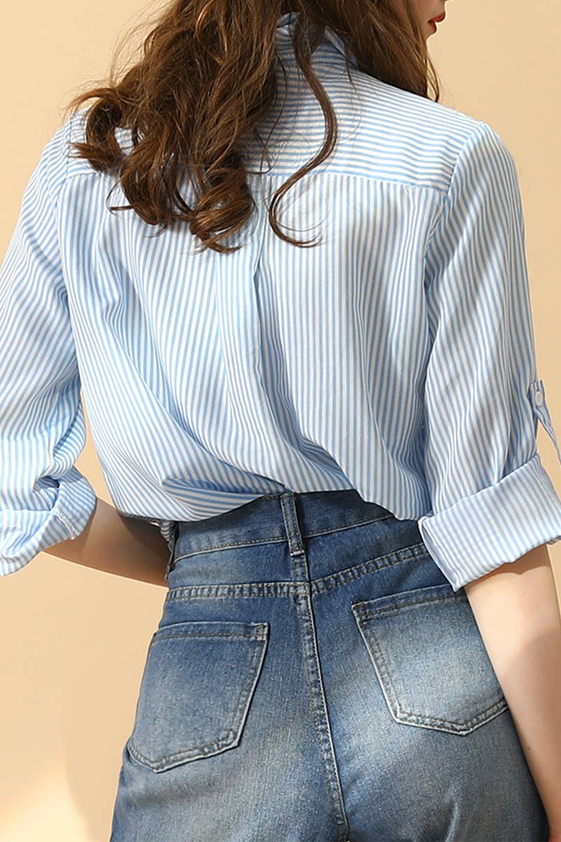 CWTSTL451_VERTICAL STRIPE BUTTON DOWN TWO POCKETS SHIRTS