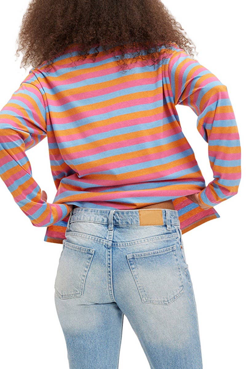 CWTBLL3969_RINTED STRIPED PATCHWORK CREW NECK PULLOVER TEE