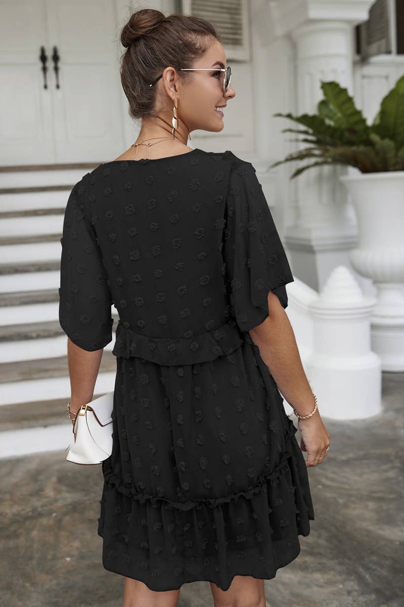 CASUAL JACQUARD HAIRBALL SHORT DRESS