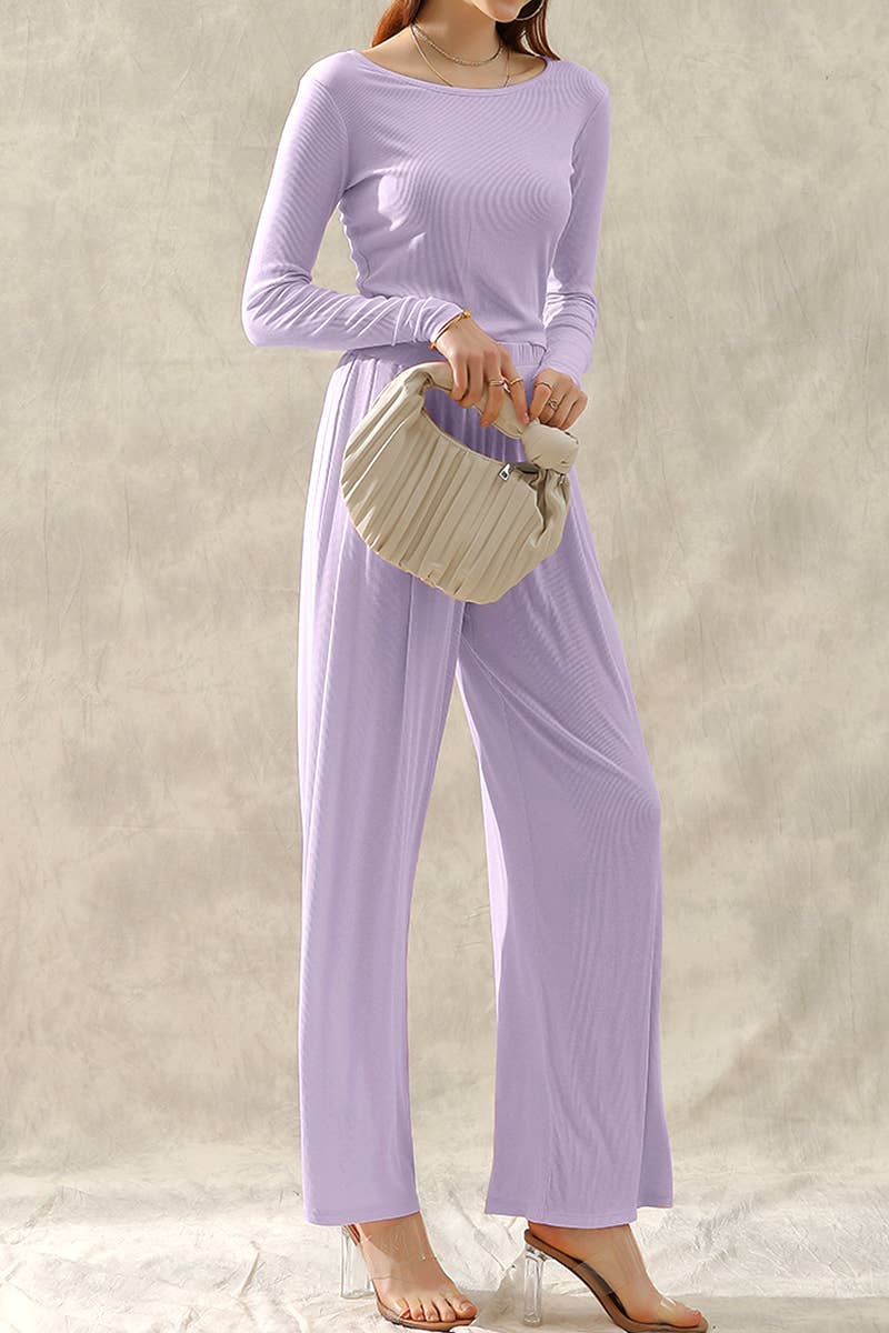 CWSTB194_LONG SLEEVE MODAL T SHIRT TOP AND WIDE PANTS SET