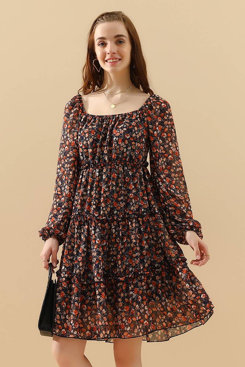 CWDSD1399-B_LONGSLEEVE SQUERE NECK SHORT MINI DRESS