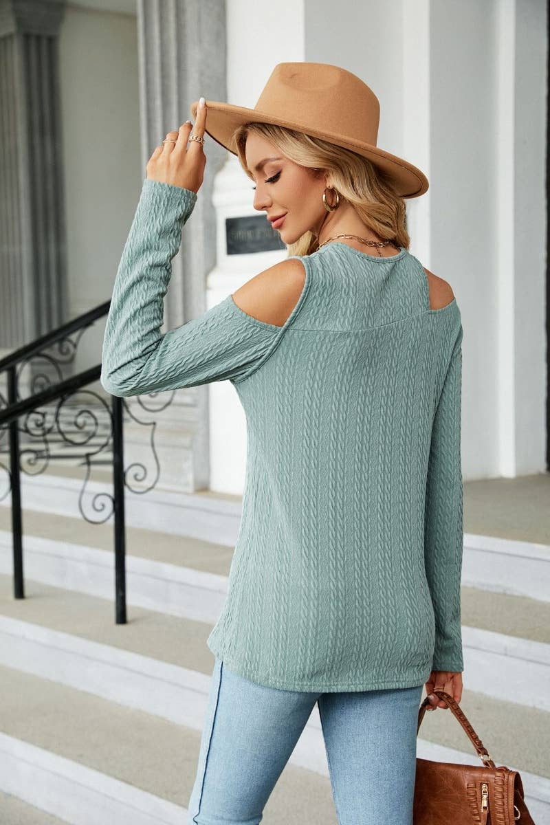 CWTBLL2819_SPRING AUTUMN OFF-THE-SHOULDER LONG SLEEVE TOP