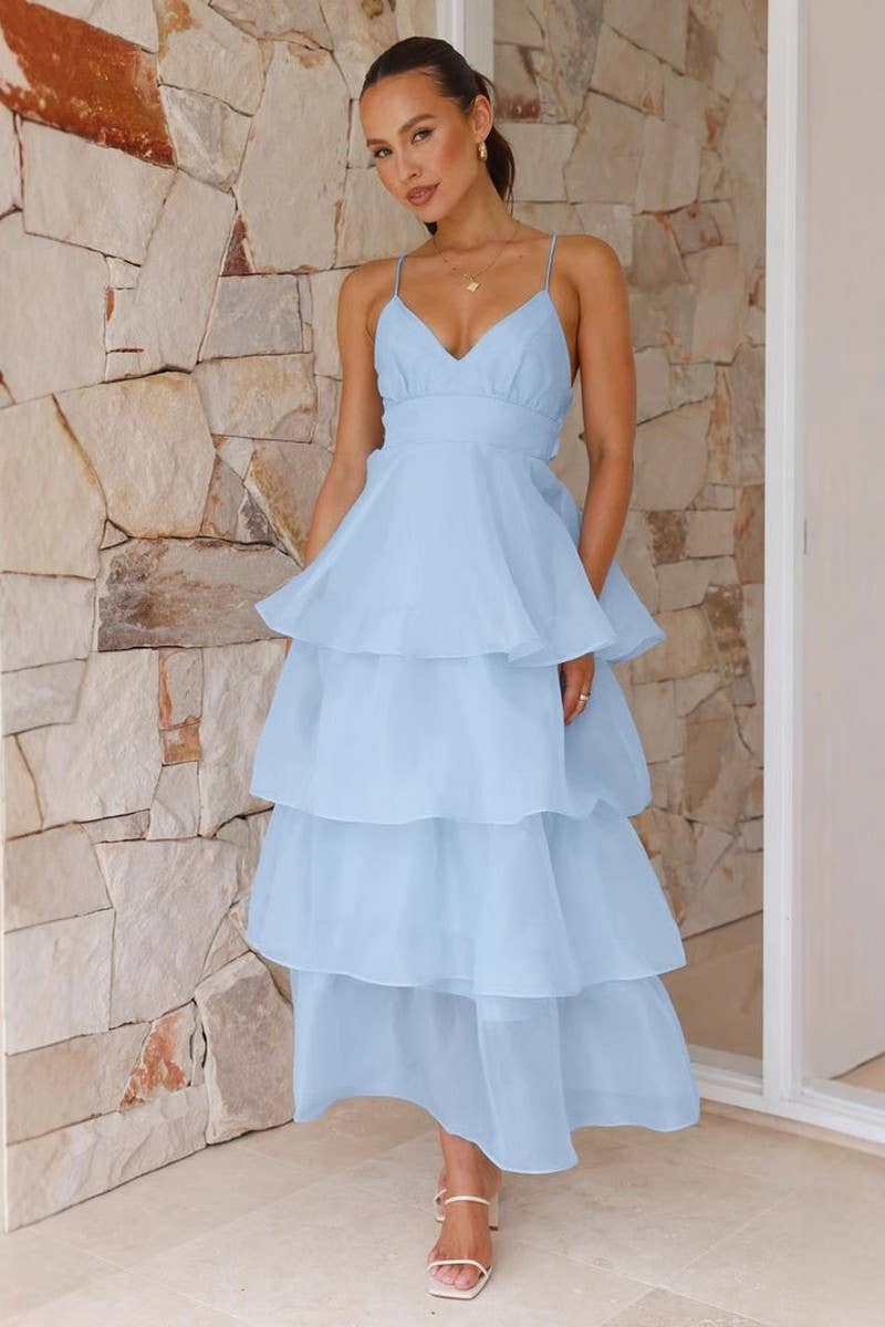 CWDHL1070_BACKLESS SUSPENDER PLEATED DRESS SLIM FIT DRESS