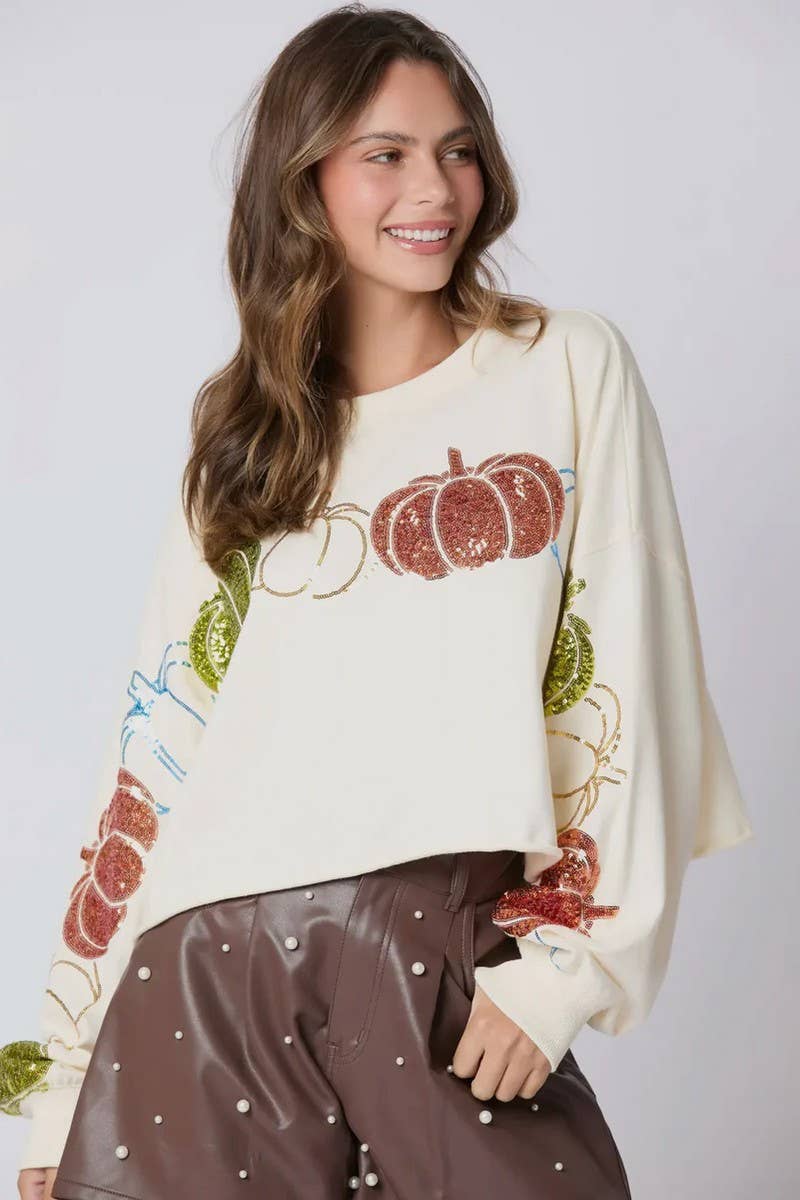 CWTBLL01263_HALLOWEEN PUMPKIN SEQUIN PULLOVER SWEATSHIRT