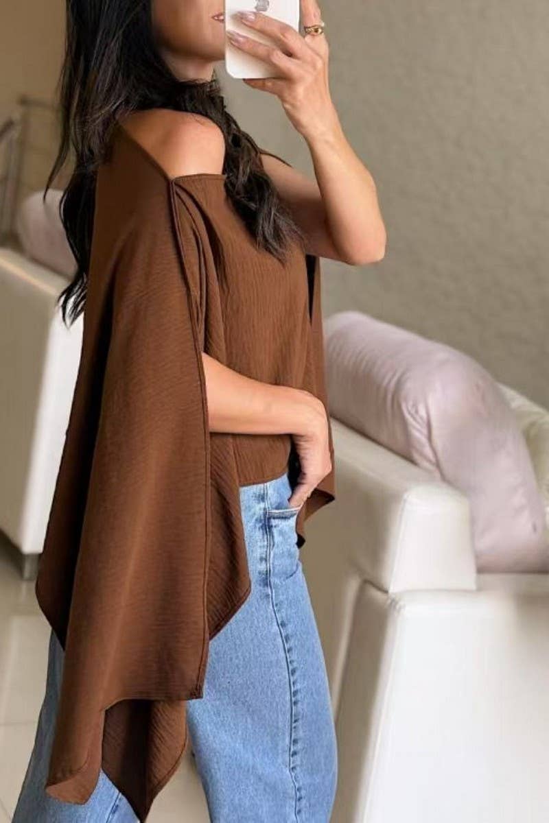 CWTBLSL0898_OFF SHOULDER LOOSE BATWING SLEEVE SOLID TOP