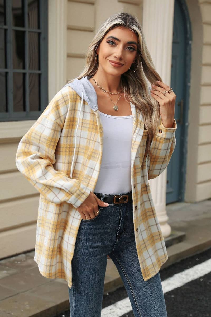 CWTSTL1709_PLAID COLOR MATCHING HOODED LONG-SLEEVED SHIRT