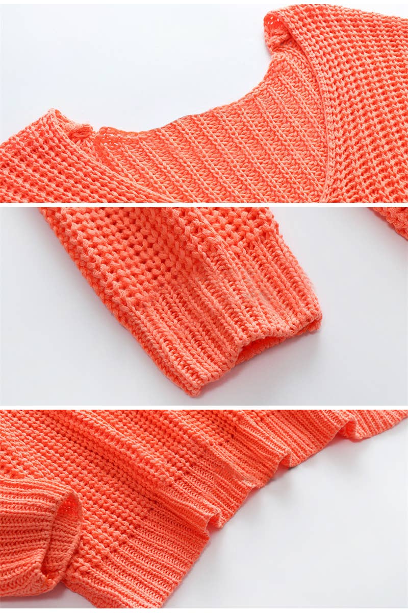 CWTTL1077 Oversized Long Sleeve V-Neck Pullover Sweater