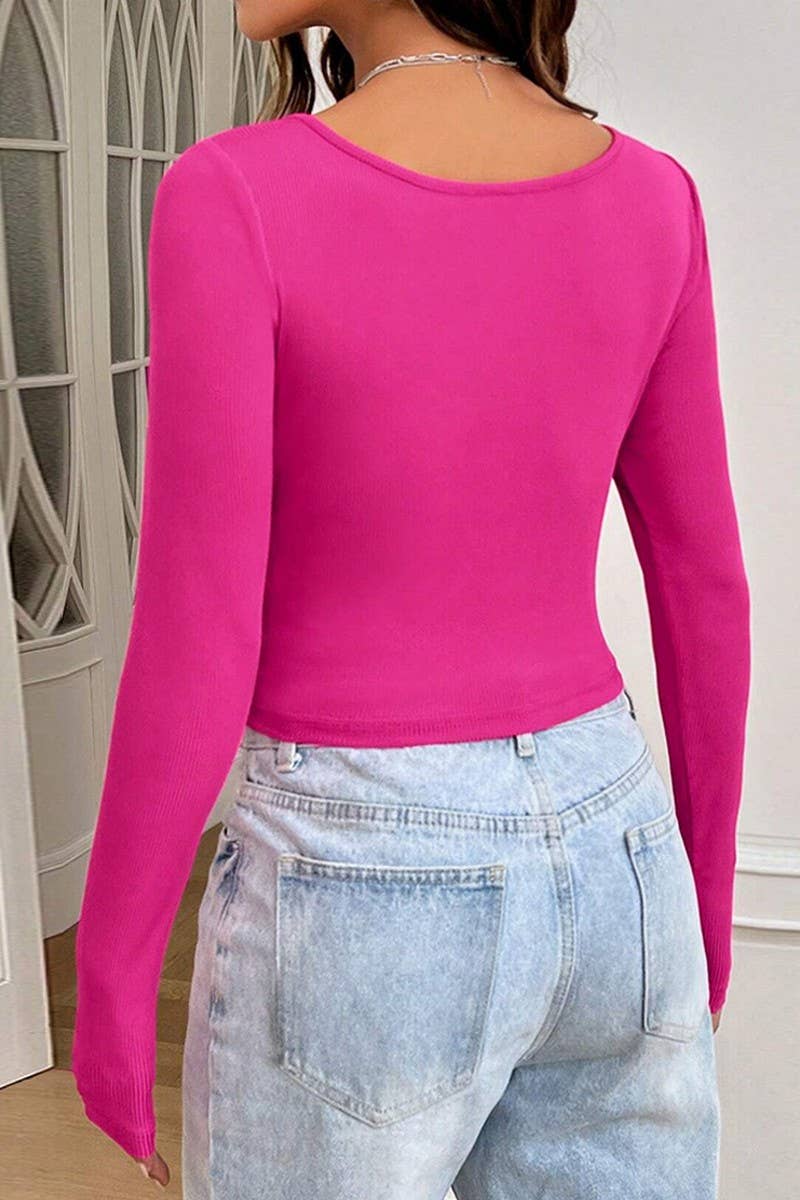 CWTBLL2748_SQUARE NECK SLIM FIT LONG SLEEVE T-SHIRT TOP