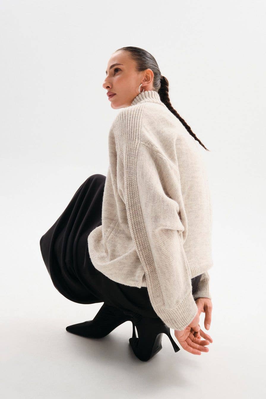 Casual fashion loose half-zipper knitted sweater