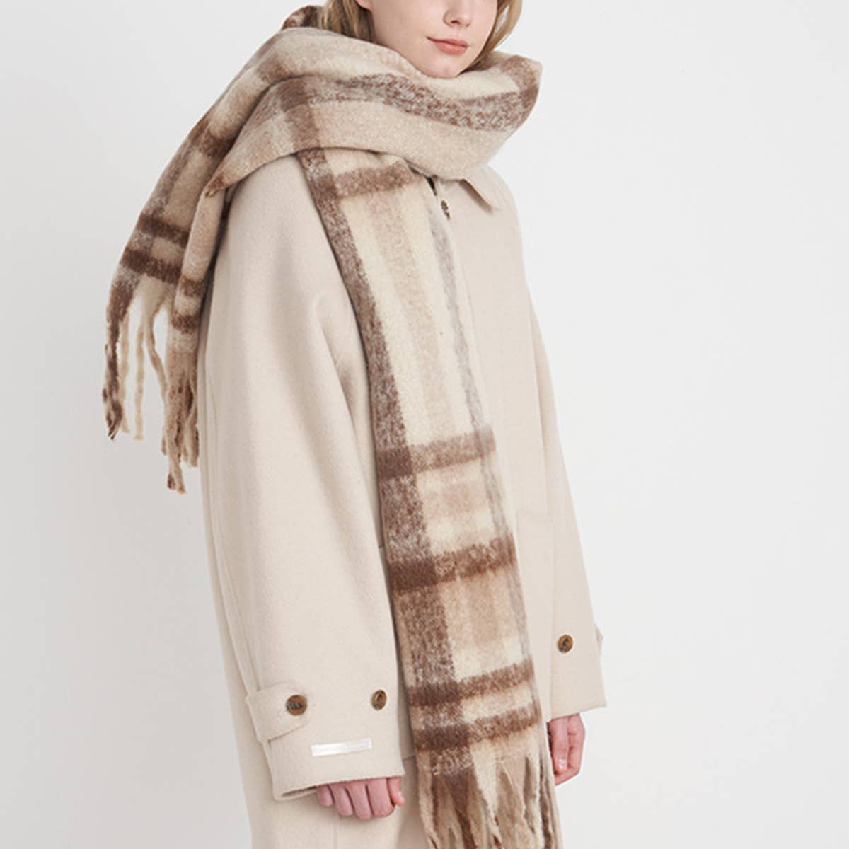 French Retro Plaid Scarf - Winter Tassel Wrap