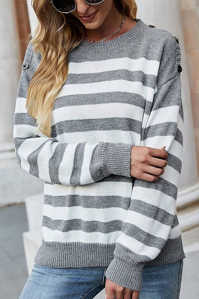 Casual striped pullover with crew neck base
