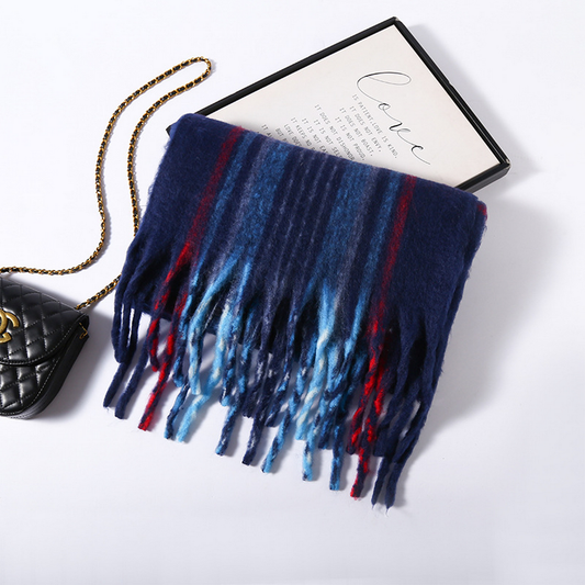 Faux Cashmere Plaid Scarf ? Thick Fringed Wrap