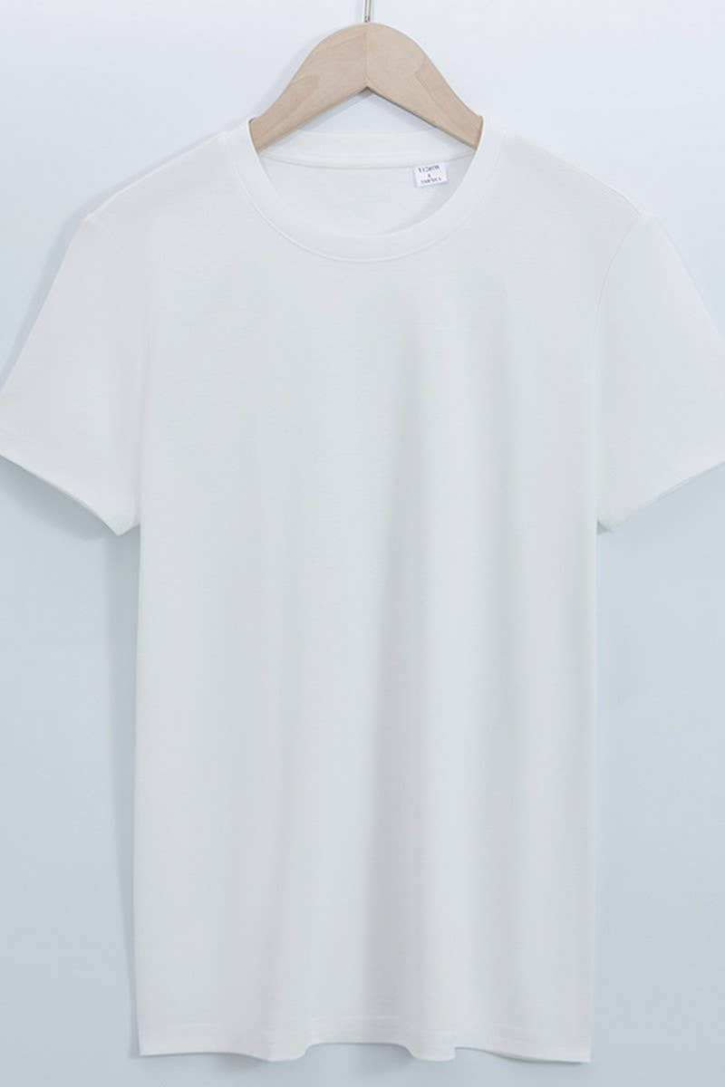 CWTTS1037_SOLID COLOR CASUAL ROUND NECK WOMEN T-SHIRT