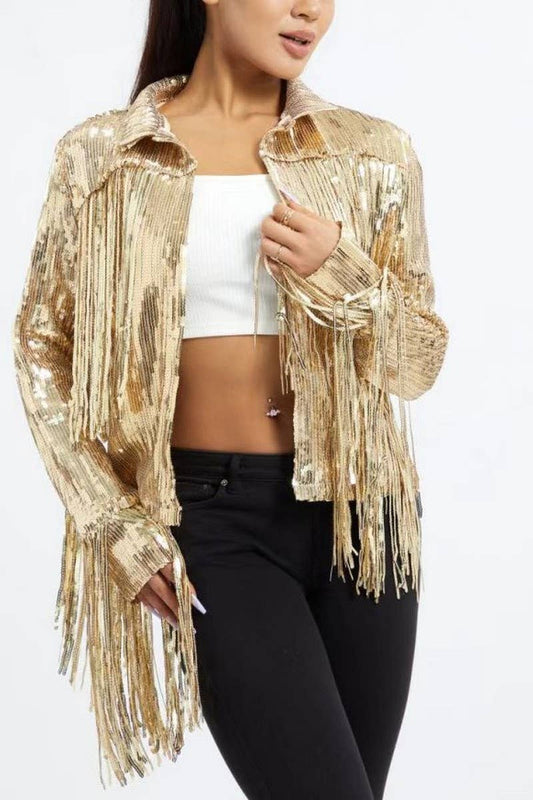 CWOCAL2282_SEQUIN TASSEL LONG SLEEVE PERFORMANCE JACKET
