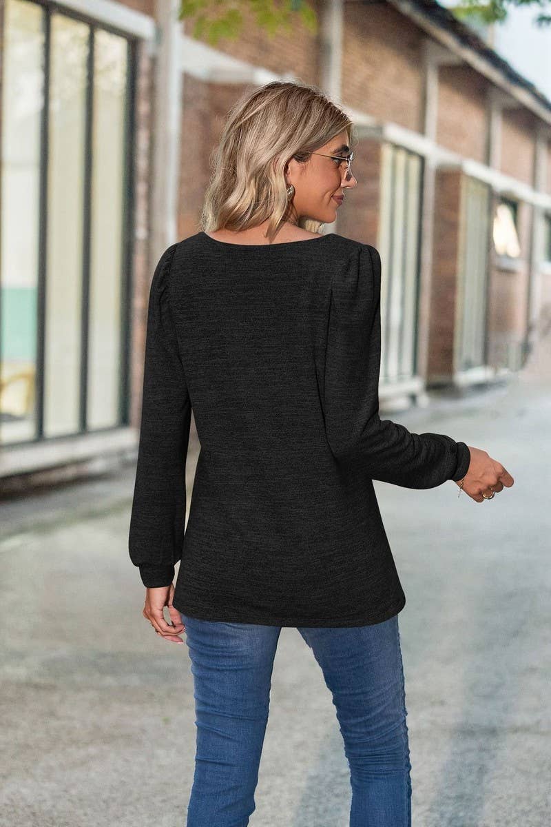 CWTBLL1835_PUFF SLEEVE SQUARE NECK LONG SLEEVE T-SHIRT