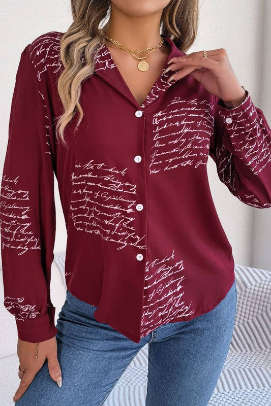 CWTSTL1205_CASUAL LETTER SUIT COLLAR LONG-SLEEVED SHIRT