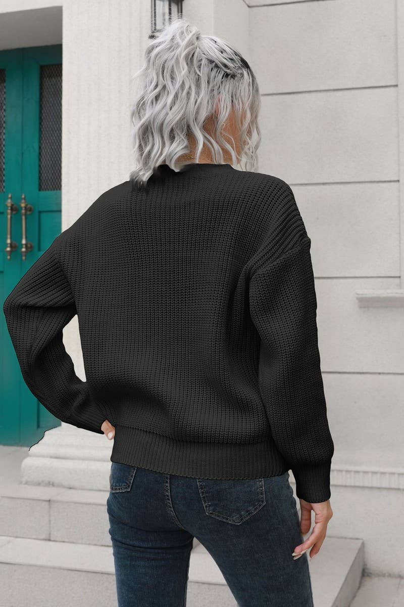 CWOSWL6856_AUTUMN AND WINTER BUTTON LONG SLEEVE LOOSE WOOL