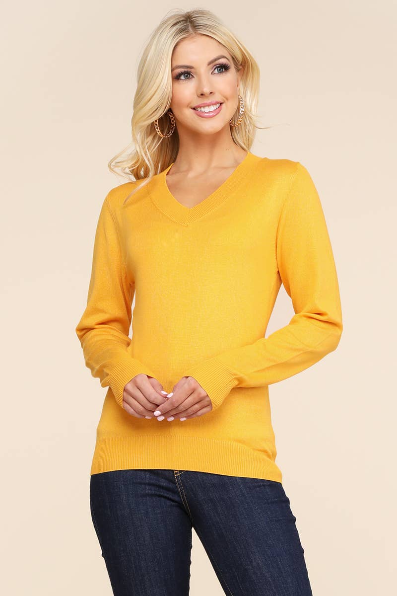 AWOSWL284_Simple V-Neck Pullover Soft Knit Sweater