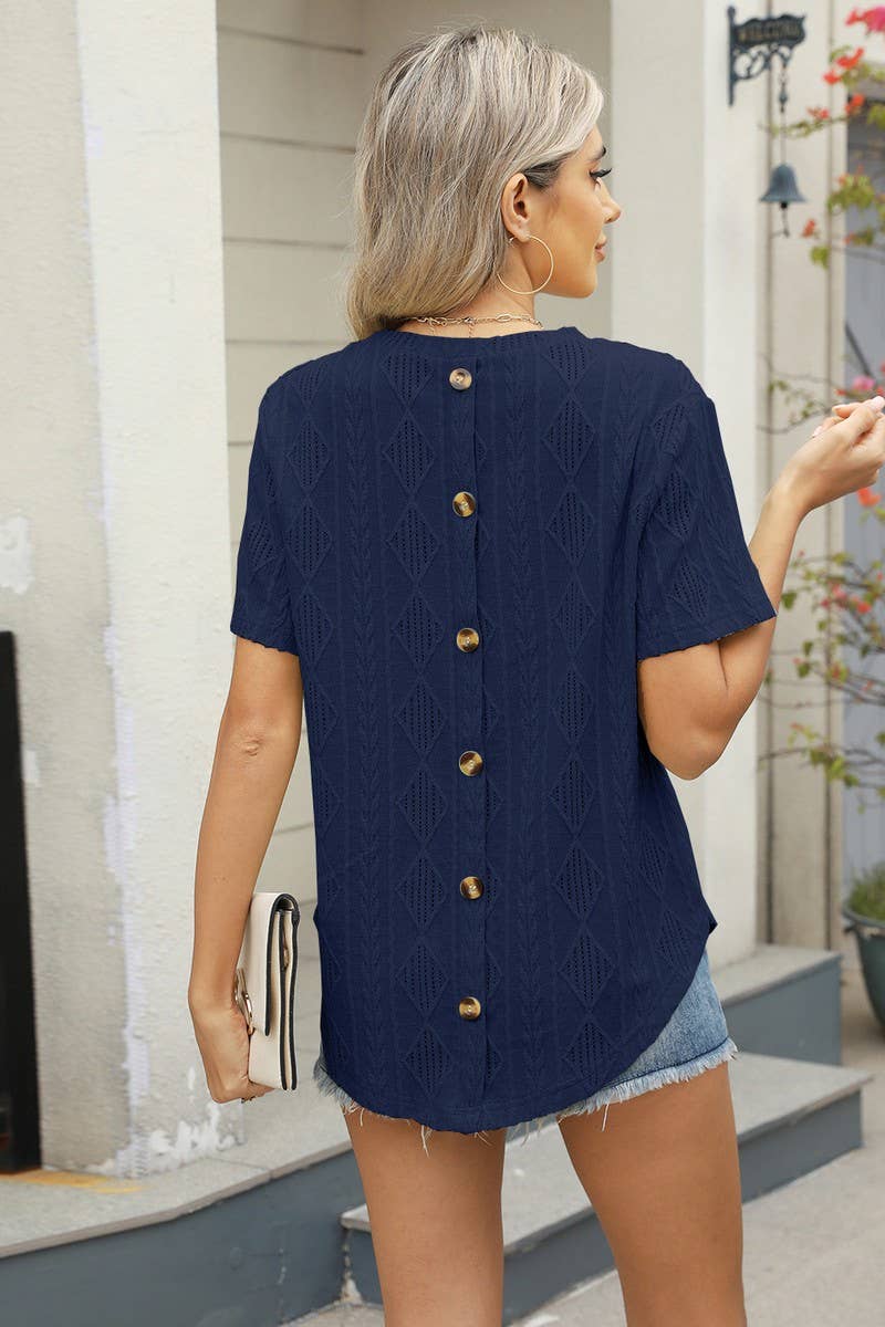CWTBLS1705_BUTTON-BACK JACQUARD SHORT-SLEEVED TOP