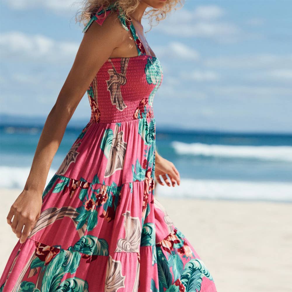 Casual holiday halter strap print long dress