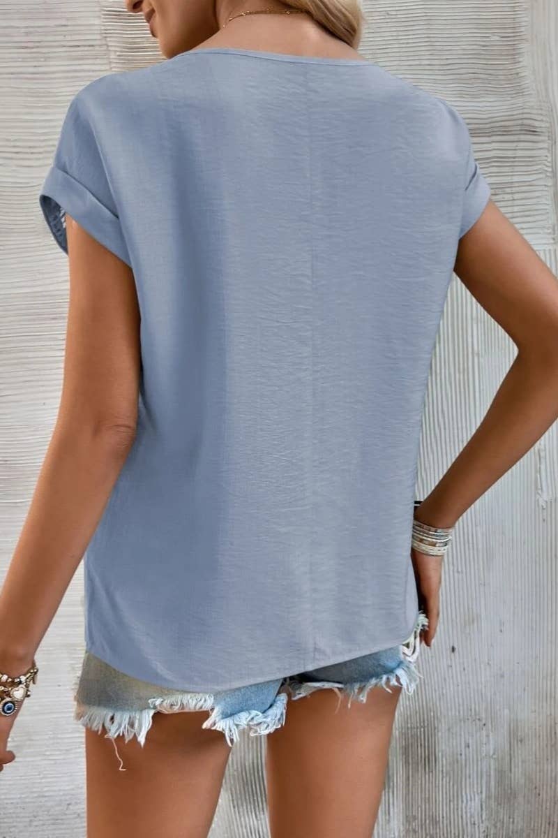 CWOV0347_CASUAL PATCHWORK LACE CUTOUT SHORT SLEEVE TOP