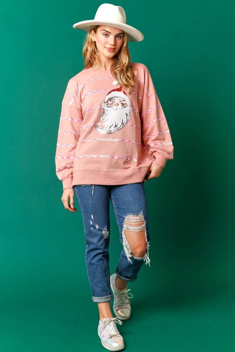 CWTBLL01271_CHRISTMAS SANTA SEQUIN STRIPE SWEATSHIRT