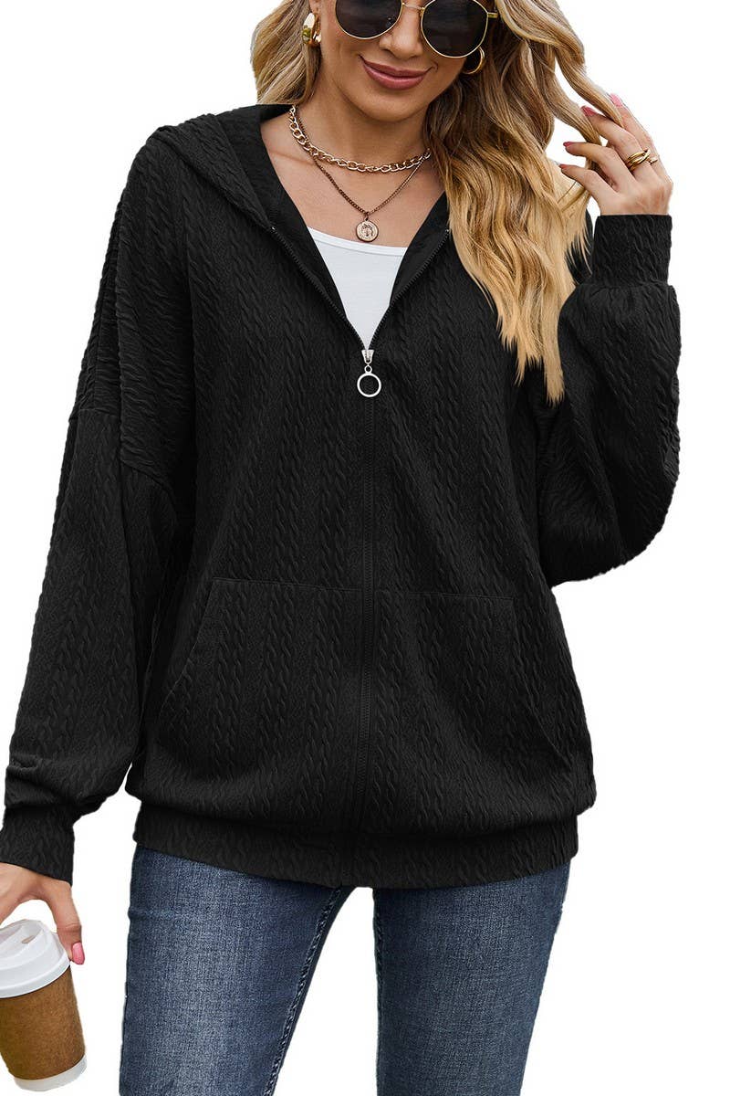 CWOCO0885_SOLID COLOR POCKET LOOSE HOODED SWEATSHIRT COAT