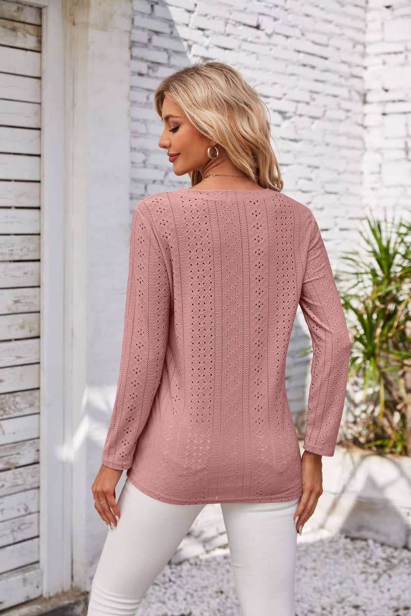 CWTBLL1042_V-NECK LONG-SLEEVED T-SHIRT TOP