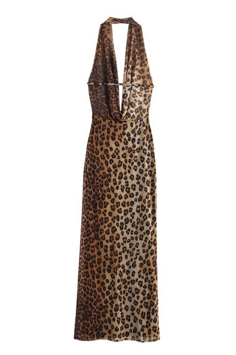 CWDHL0634_SEXY BACKLESS HALTER NECK LEOPARD PRINT DRESS
