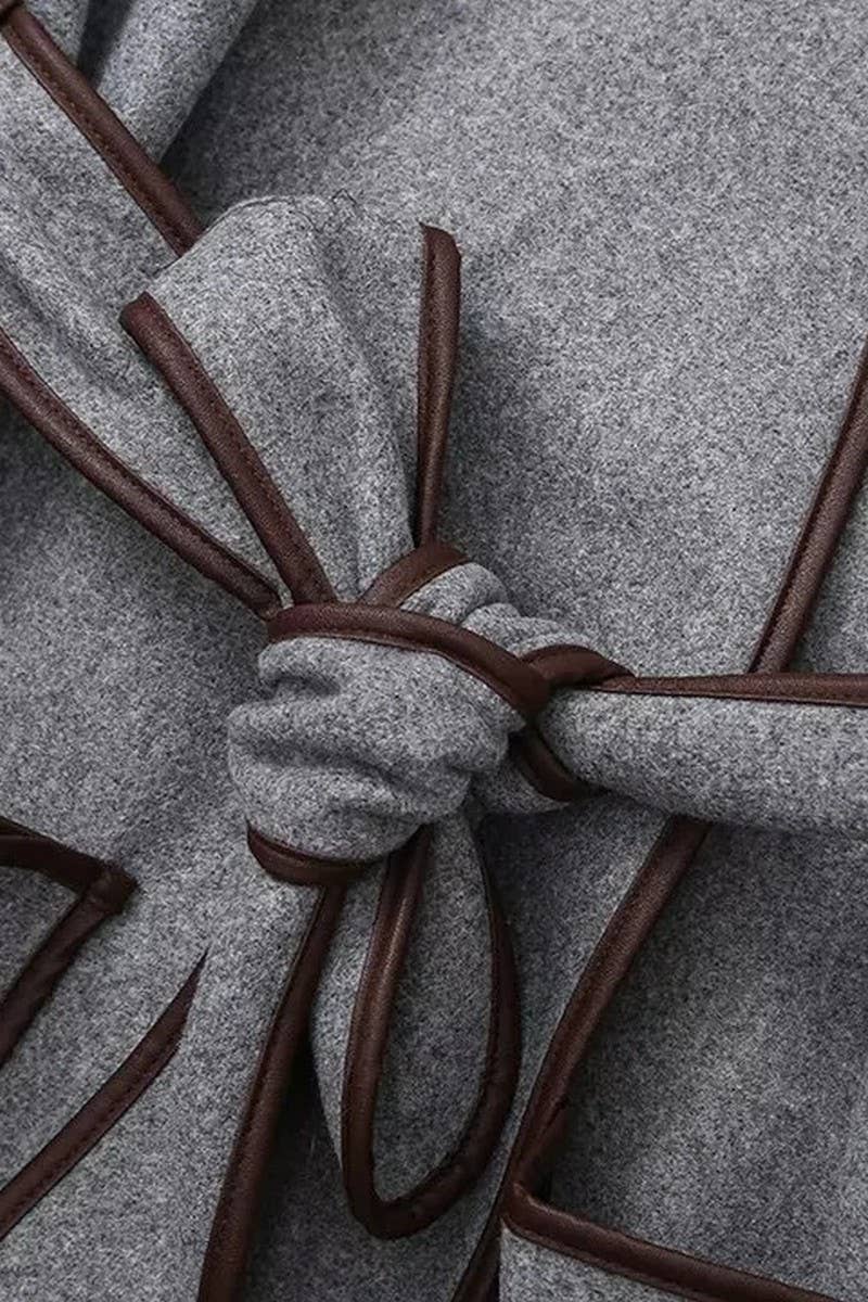 CWOCO1067_LOOSE RETRO GREY BELTED WOOLEN COAT