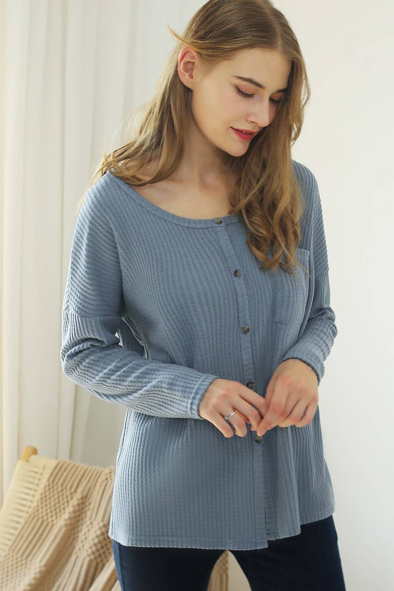 CWTSTL722_R NECK DETAILED BUTTON PULLOVER SWEATER KNIT TOP