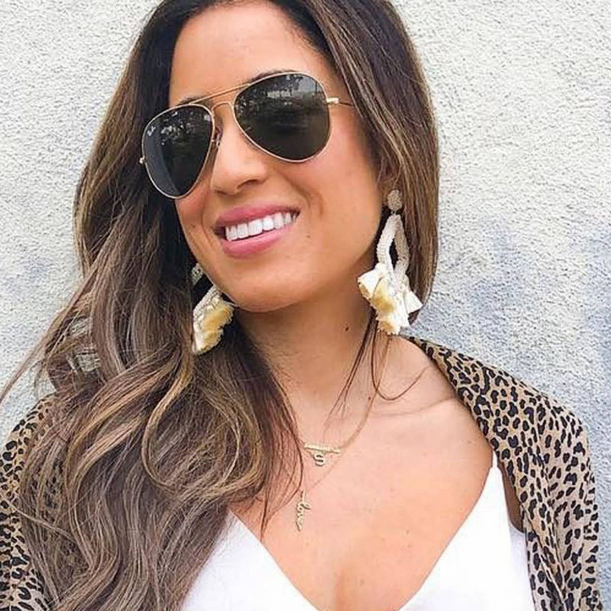 GEOMETRIC DIAMOND SHAPED RICE BEAD TASSEL EARRINGS