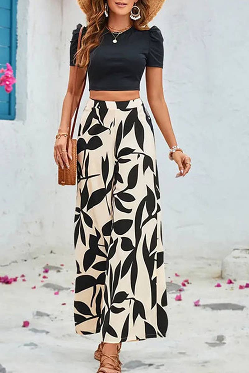 CWSS1122_TIGHT NAVEL-BARING WIDE-LEG PANTS TWO-PIECE SET