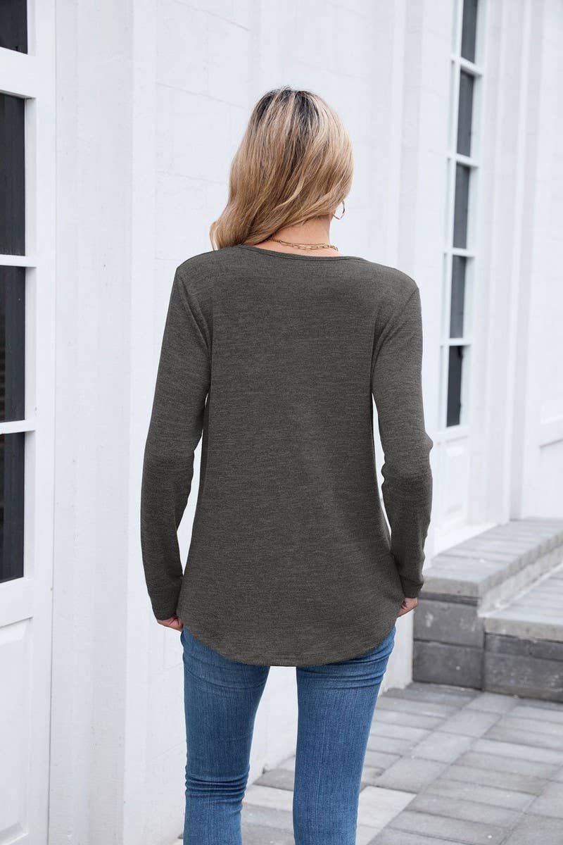 CWTBLL01302_V NECK LOOSE FIT LONG SLEEVE CASUAL TEE