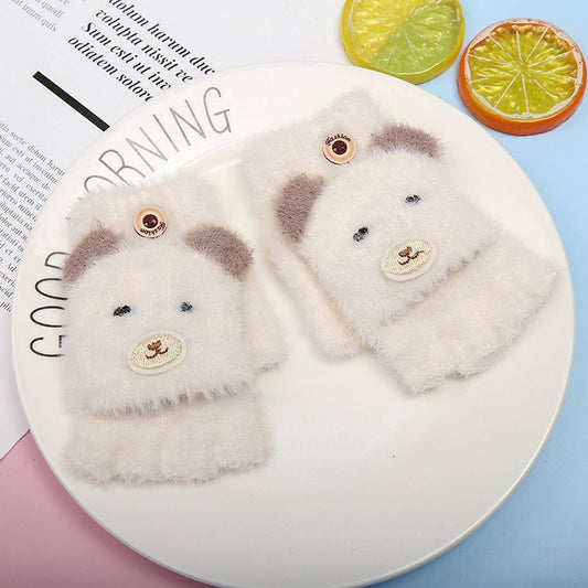 WINTER CARTOON HALF-FINGER FLIP VELVET GLOVES_CWAG0171